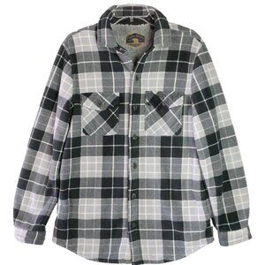 Freedom Foundry Jacket Men Size M Gray Black Plaid Flannel Fleece Lined Shacket